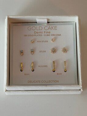 Gold Cake Demi Fine 18k Gold Plated Cubic Zirconia Earrings Set